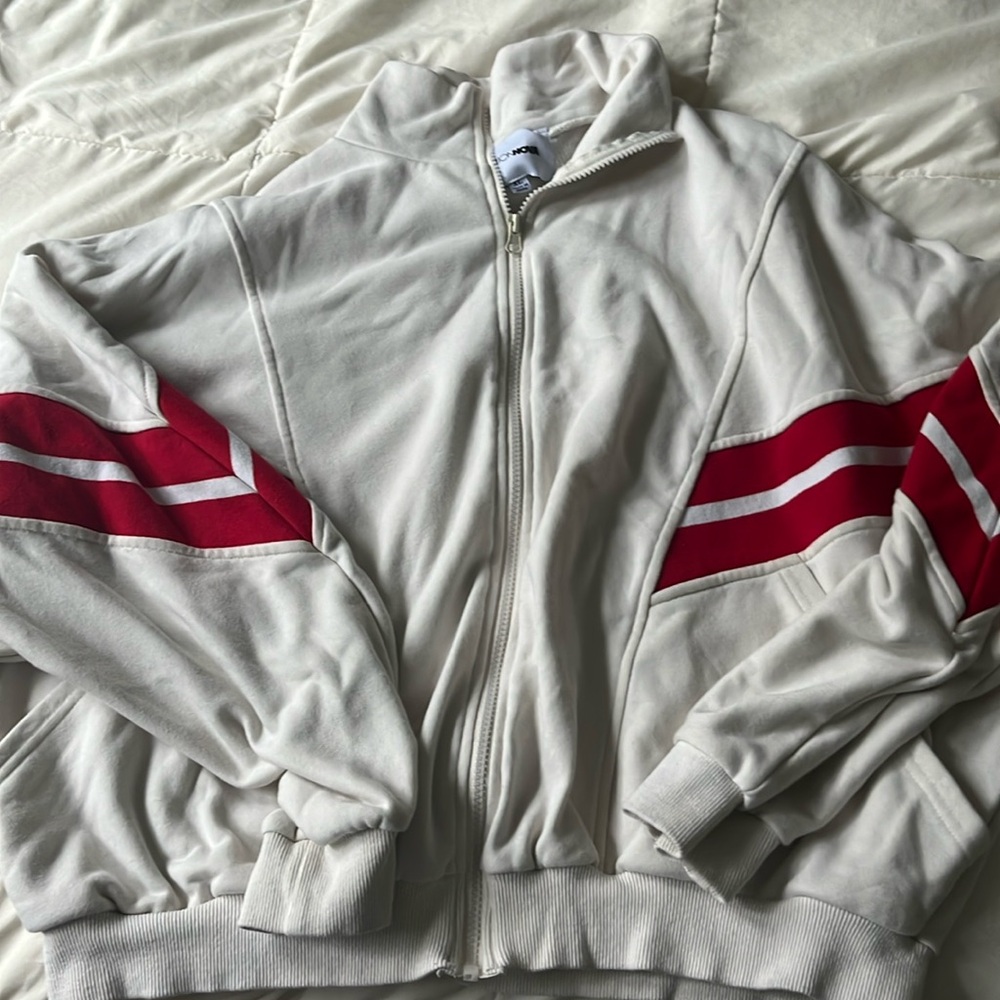 Beige and Red Zip Up Jacket